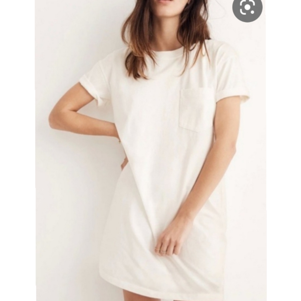 Madewell Pocket T-shirt Dress In Bright Ivory